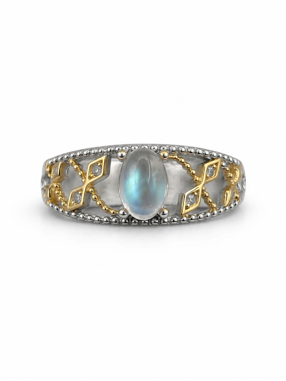 #R28 Madagascar Moonstone Two Tone Vine Ring